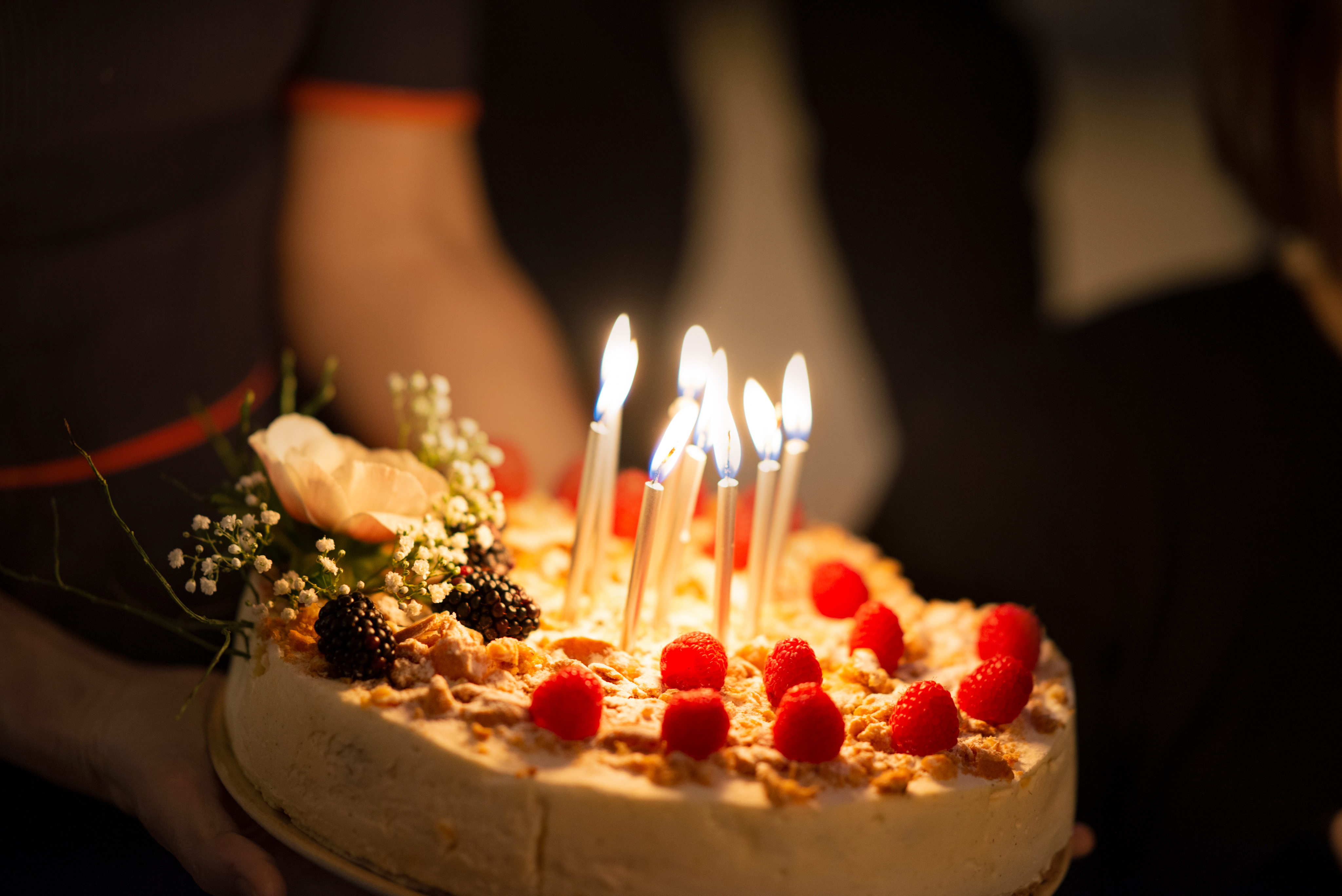 A candlelit TurtleHip cake ready for pickup